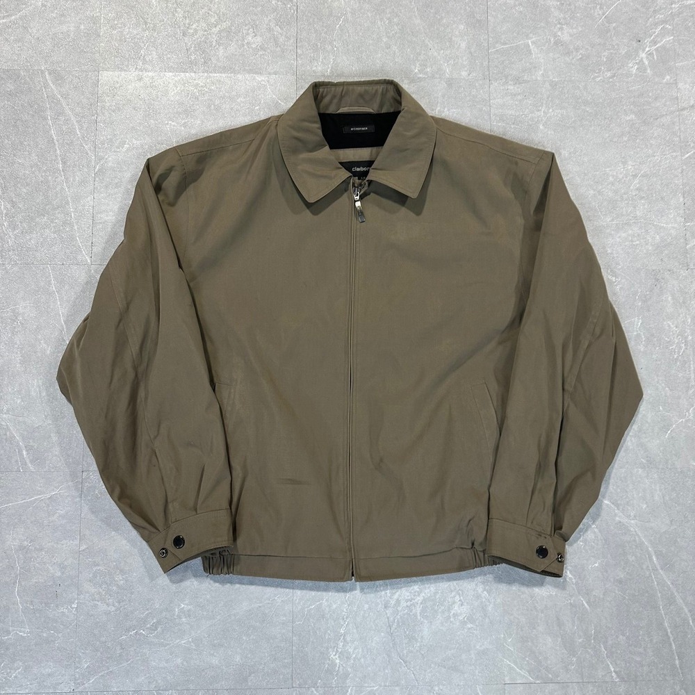 Claiborne Mens Microfiber Harrington Jacket Olive Brown Full Zip Large 4763